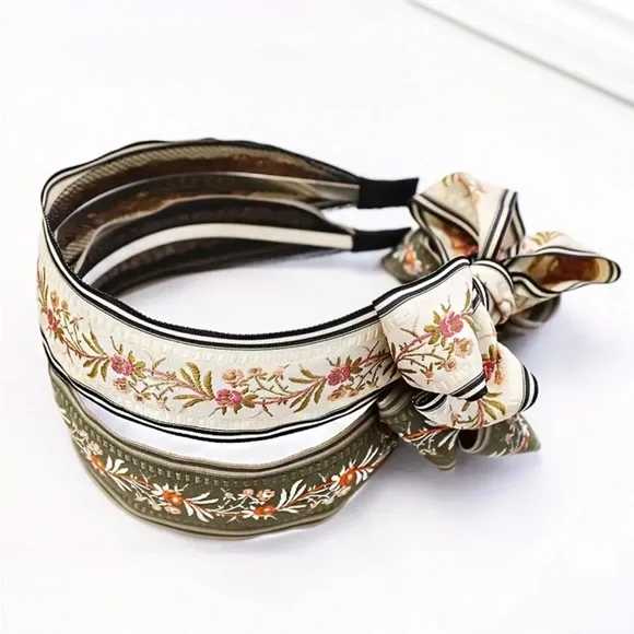 Black Vintage Style Bowknot Decorative Floral Headband - Picture 2 of 5